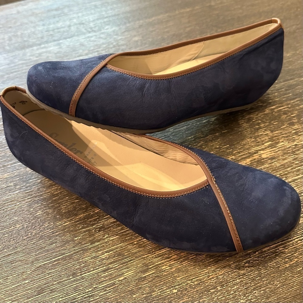 Semler Germany Weite O Navy Leather Wedge Flats Shoes Women Sz 7